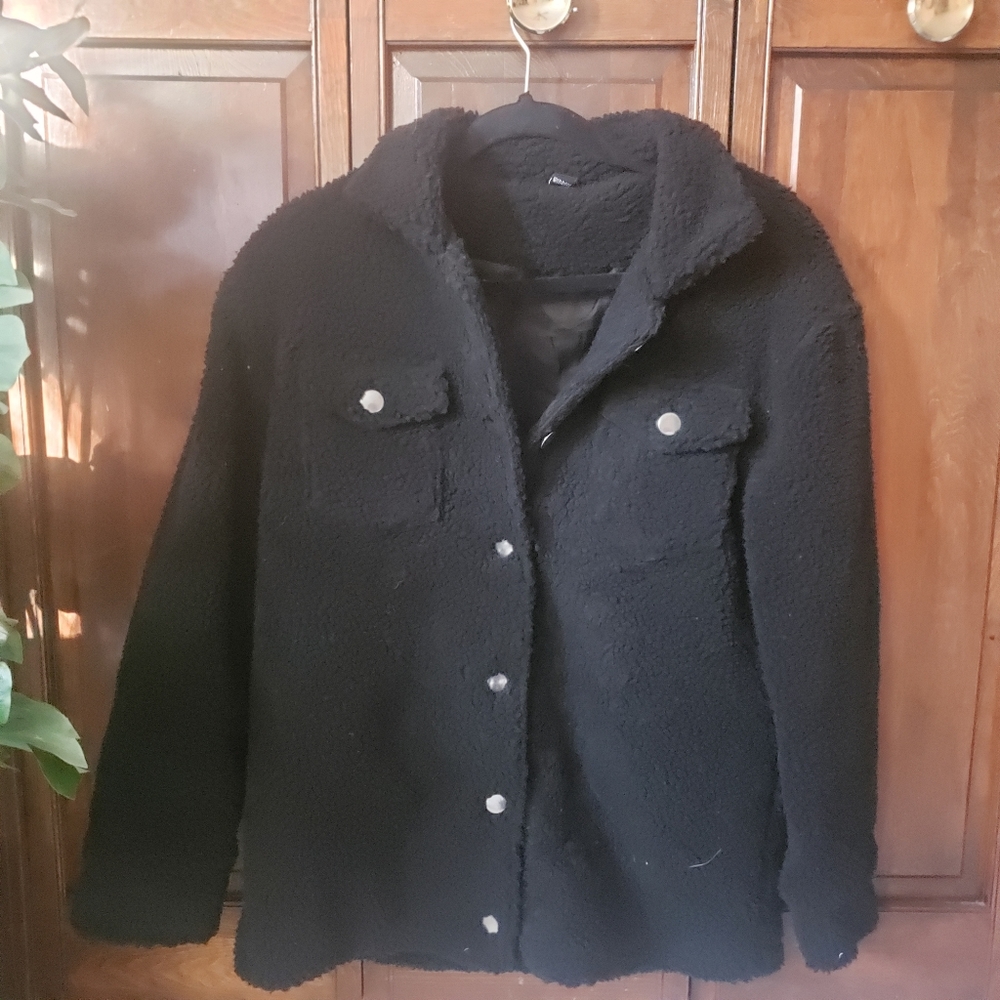 Black teddy trucker jacket